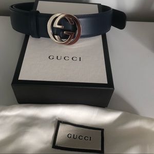 Gucci Interlocking GG Leather Belt Navy
